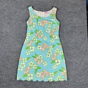 Lilly Pulitzer Dress Womens 4 Blue Floral Butterfly Scallop Hem‎ Nina Tootie